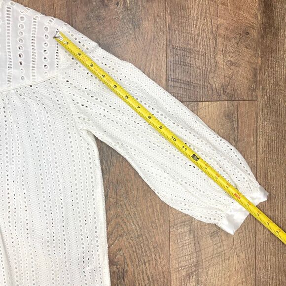 Banana Republic White Eyelet Mock Neck Peasant‎ Prairie 100% Cotton Blouse XSP - Picture 8 of 8